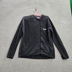 PINK Victoria's Secret Women Sweatshirt Medium Black Full Zip Hoodie Logo Pocket